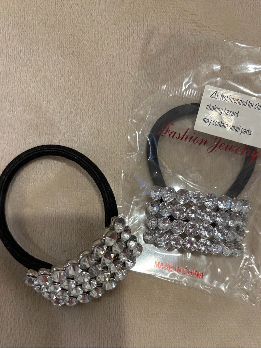 Crystal-Embellished Black Hair Ties